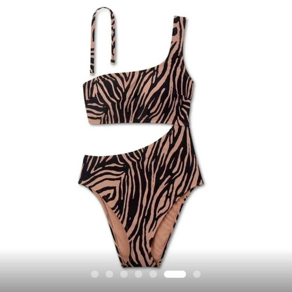 6. SHADE & SHORE Animal Print High Leg Cut Out Cheeky One Piece Swimsuit - Picture 4 of 6